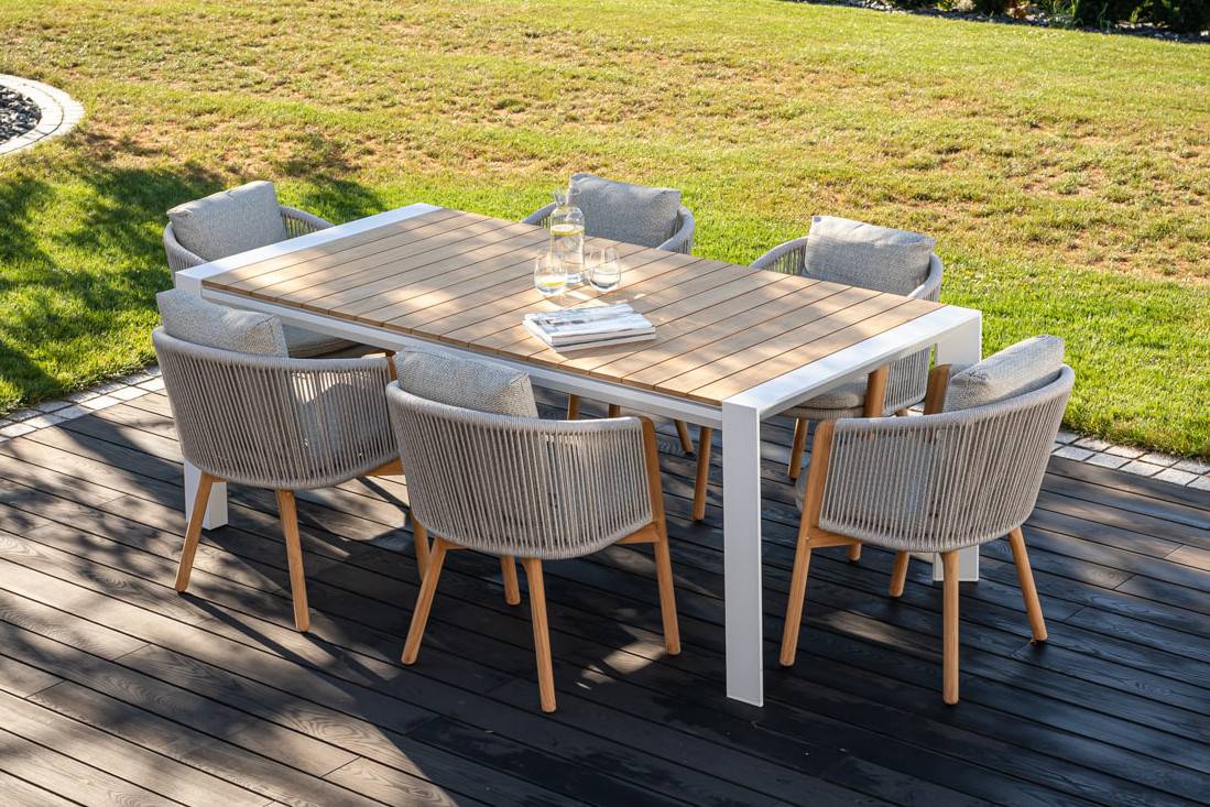 Обеденный комплект МУРО + ХЭВEН ТИК 6 (MURO + HAVEN TEAK 6) Белый